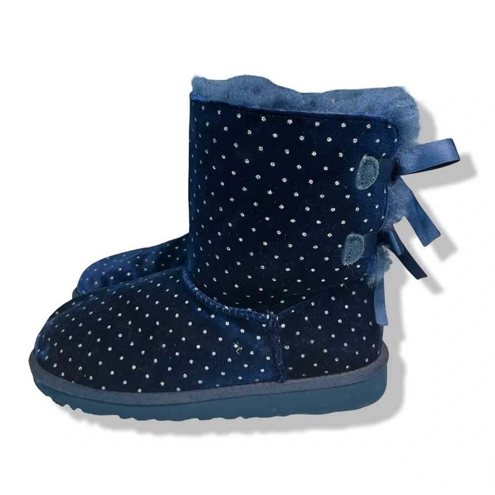 Classic UGG Navy Boots w/ Polka Dots & Satin Bows - Picture 6 of 7